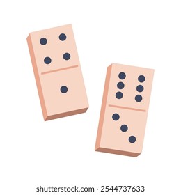 Dominoes. Two dominoes with different numbers of dots. Game, symbol of good luck. Vector illustration