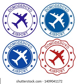 Domodedovo Airport. Moscow airport logo. Flat stamps in material color palette. Vector illustration.