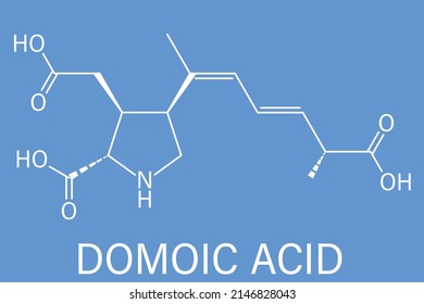 Domoic acid algae poison molecule, skeletal chemical formula. Responsible for amnesic shellfish poisoning (ASP).
