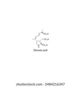 Domoic acid skeletal structure diagram. compound molecule scientific illustration.