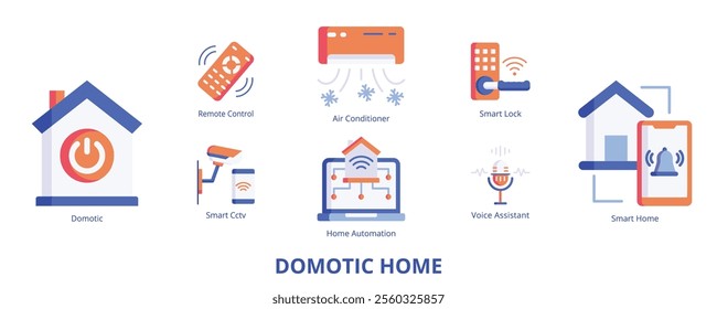 Domotic Home Flat Banner Web Icon Set Vector Illustration