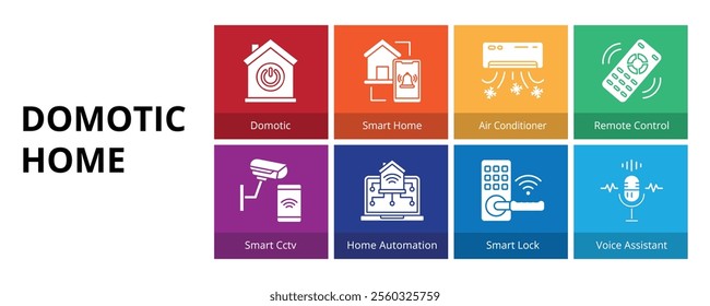 Domotic Home Glyph Solid Banner Web Icon Set Vector Illustration