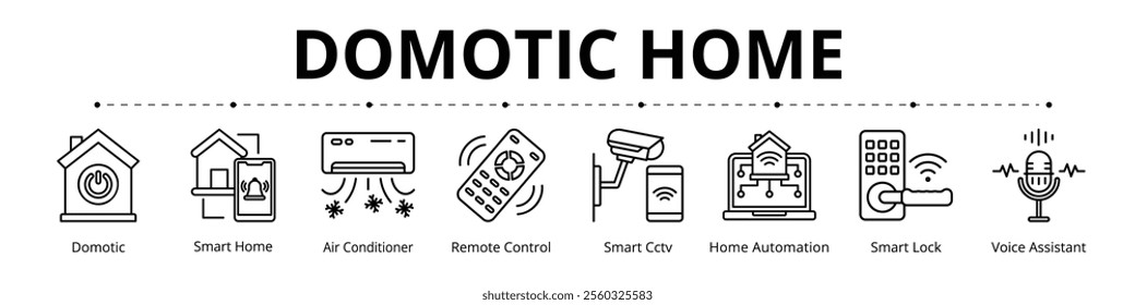 Domotic Home Line Banner Web Icon Set Vector Illustration