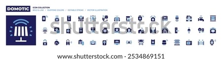 Domotic icon collection. Bold style. Duotone colors. smart plug, domotics, home, smarthome, smart home, fire alarm, smart lock, unlock, lamp, socket.