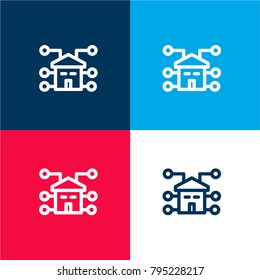 Domotics four color material and minimal icon logo set in red and blue