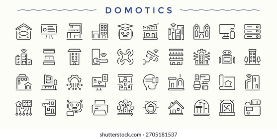 Conjunto de iconos modernos de dispositivos domésticos. Iconos web delgados. Contiene el smartphone lineal de la muestra, ordenador y dispositivo, escritorio, electrónico, PC. Pictograma e infografía. Conjunto de iconos de línea de portátil.