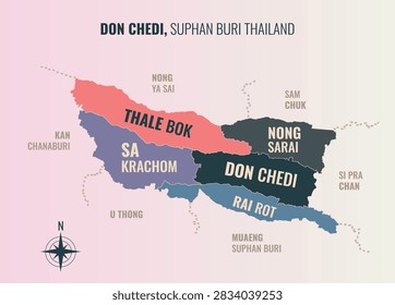 Don chedi Suphan Buri Amp into Tambon in a minimalist colorful style