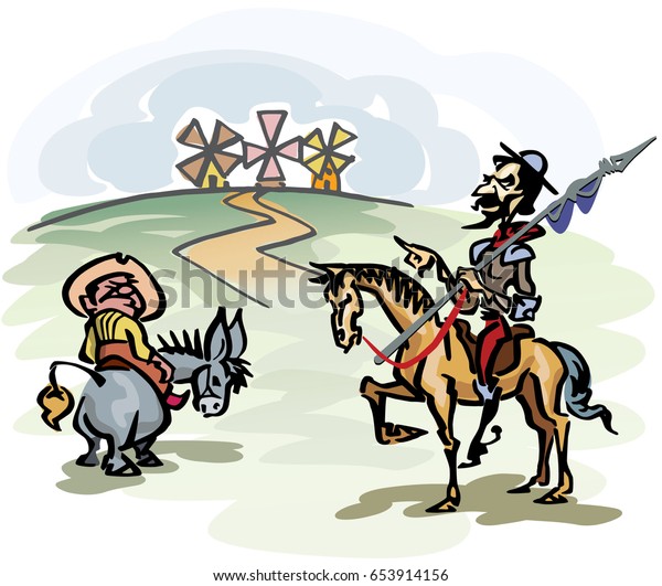 Don Quijote His Servant Sancho Panza Stock Vector (Royalty Free) 653914156