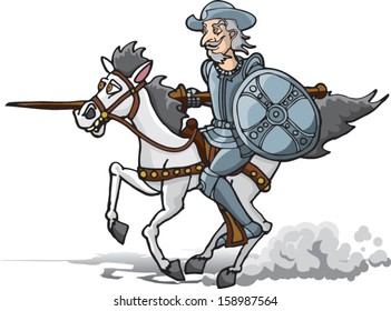 Don Quixote, the brave knight created by Cervantes, in full cavalry charge.