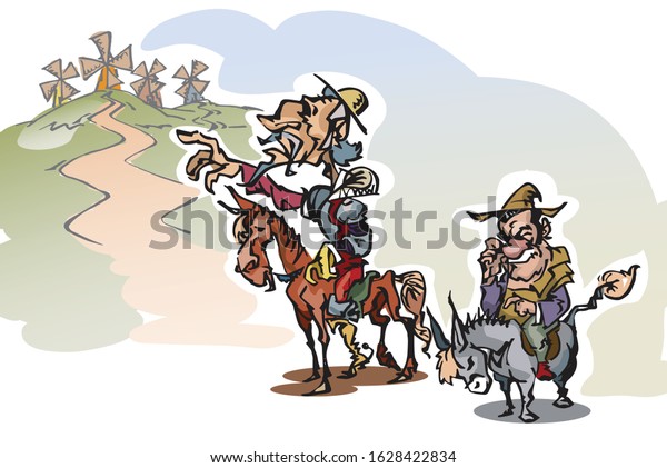 Don Quixote His Faithful Servant Sancho Stock Vector (Royalty Free ...