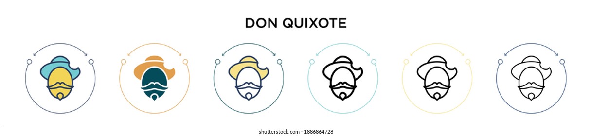 Don quixote icon in filled, thin line, outline and stroke style. Vector illustration of two colored and black don quixote vector icons designs can be used for mobile, ui, web