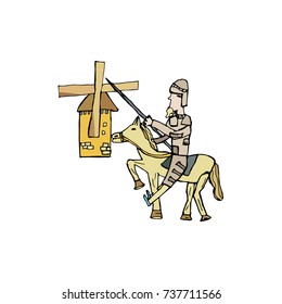 
Don Quixote on a horse and a windmill.Vector