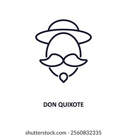 don quixote outline icon.  Thin line icon from education collection. Editable vector isolated on white background