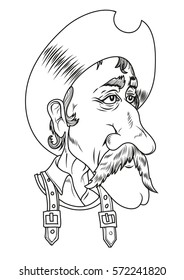 Don Quixote portrait in black and white. Vector illustration