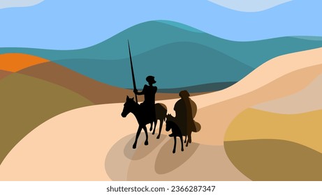 Don Quixote and Sancho Panza flat art illustration