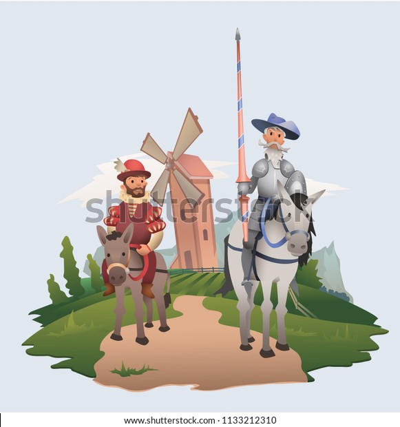 Don Quixote Sancho Panza Riding On Stock Vector Royalty Free