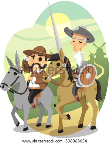 Don Quixote vector cartoon illustration