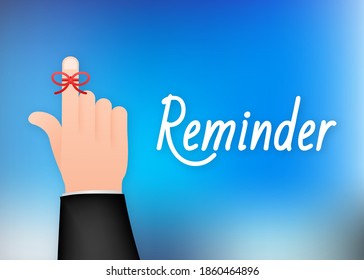 Don t Forget reminder. Rope bow on finger pointing. Vector stock illustration.