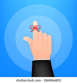 Don t Forget reminder. Rope bow on finger pointing. Vector stock illustration.