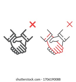 Don T Handshake Color Line Icons, Coronavirus And Microorganism, Contagion Handshake Sign, Vector Graphics, A Linear Icon On A White Background, Eps 10