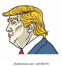 Donald Trump the 45th President. Side View Headshot. Vector Portrait. June 8, 2017