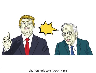 Donald Trump and Bernie Sanders. Vector Portrait Cartoon Caricature Illustration. October 9, 2017