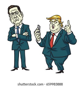 Donald Trump With James Comey Cartoon Vector. Washington. June 15, 2017