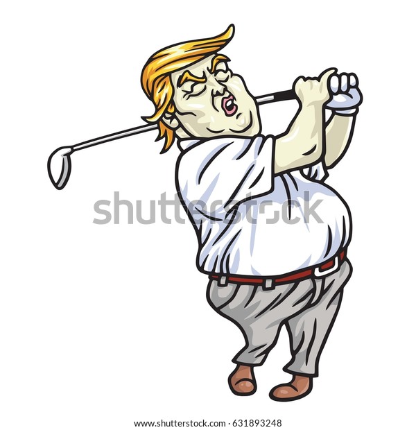 Donald Trump Playing Golf Cartoon Vector Stock Vektorgrafik Lizenzfrei