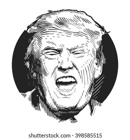 Donald Trump, republican presidential candidate. Los Angeles, California, United States, December 16, 2015. Sketch by hand. Vector illustration