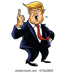 Donald Trump Shouting, You're Fired! Vector Cartoon Caricature. August 30, 2016