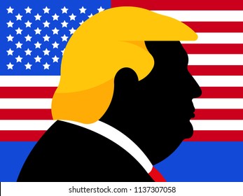 Donald Trump. Silhouette on the American flag. Vector