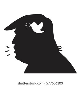 Donald Trump Silhouette and Social Media Icon. Vector Illustration. New York, February 13, 2017