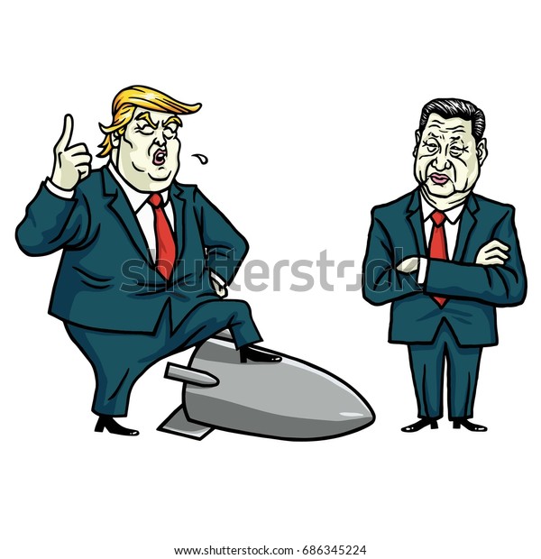 Donald Trump and Xi Jinping Cartoon Vector Illustration. July 29, 2017