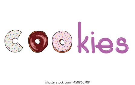 Donat cookies. It laid out as a part of a word. vector illustration