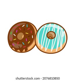 Donat flaVor, Blue Vanilla donut and chocolate donut sprinkles. Cute style, vector illustration.