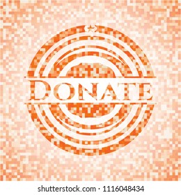 Donate abstract orange mosaic emblem with background