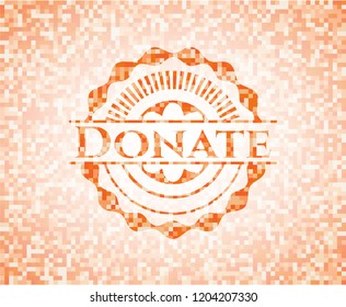 Donate abstract orange mosaic emblem with background