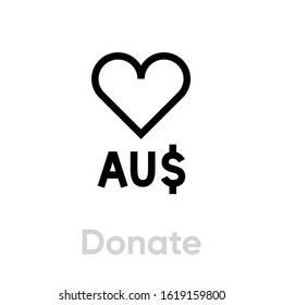 Donate Australia Dollar vector icon. Editable line illustration