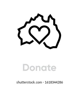 Donate for Australia Support vector icon. Editable line illustration