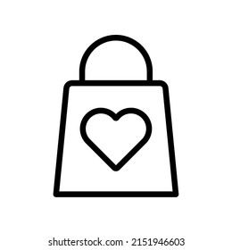 Donate bag line icon. Bag with heart. Icon vector illustration in outline style
