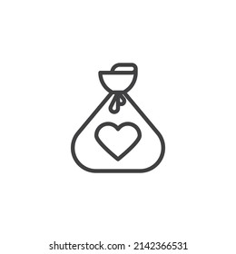 Donate bag line icon. linear style sign for mobile concept and web design. Bag with hearts outline vector icon. Symbol, logo illustration. Vector graphics