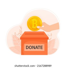 Donar bitcoin, moneda cripto. Vector, ilustración. Moneda electrónica digital. Moneda de bitcoin.