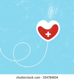 Donate Blood Bag On Blue Background. Vector Illustration