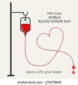 Donate Blood Concept With Blood Bag And Heart.World Blood Donor Day-June 14.