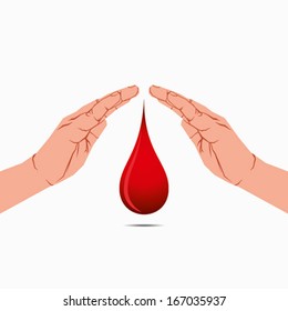 donate blood concept , blood drop under hand vector
