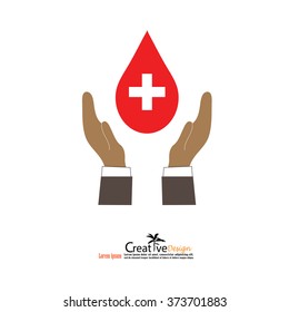donate blood concept.hands  with donate blood. vector illustration