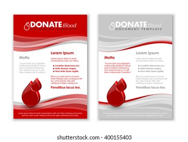 Donate blood document templates with three dimensional glossy blood drop icon