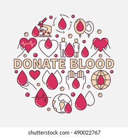 Donate blood flat round illustration. Vector colorful world blood donation day sign