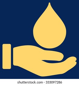 Donate Blood vector icon. Style is flat symbol, yellow color, rounded angles, blue background.