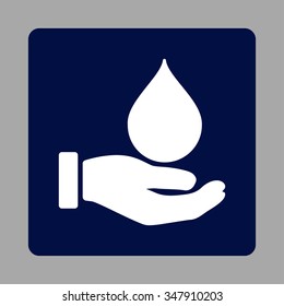 Donate Blood vector icon. Style is flat rounded square button, white and dark blue colors, silver background.